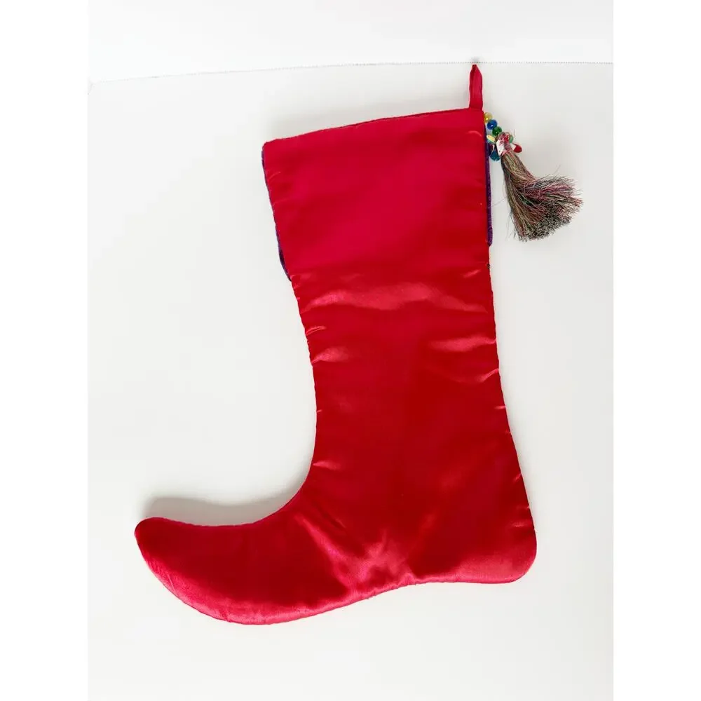 Pier 1 One Imports Christmas Stocking Multicolored Sequined Beaded Jester